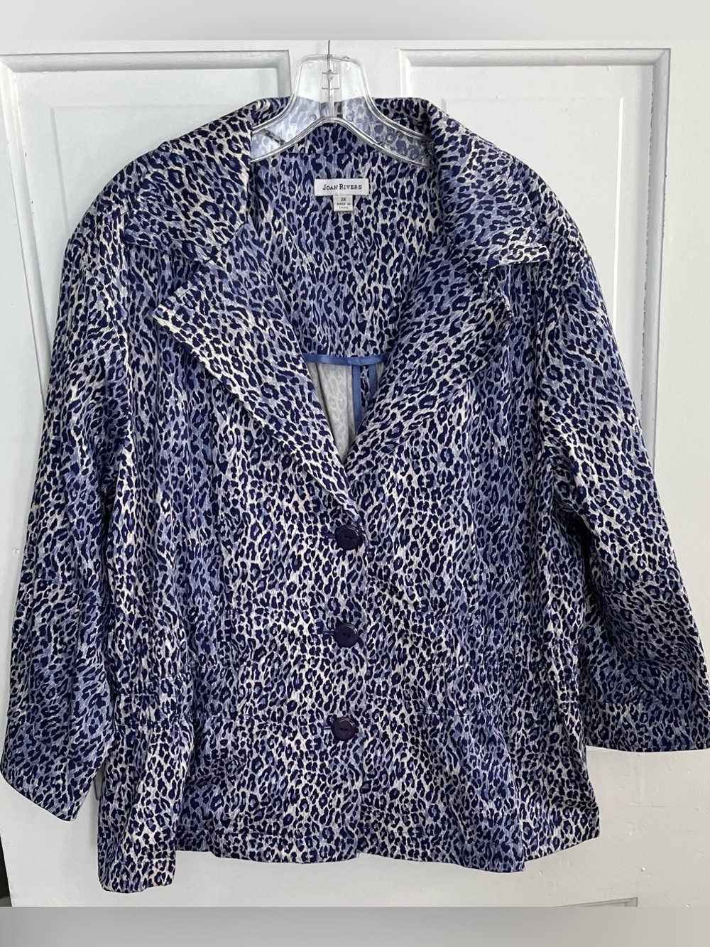 Joan Rivers 3X Cheetah Print Jacket  Blue Stretch Cotton